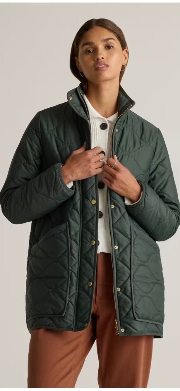 Quince Featherless Quilted Long Puffer Jacket Verdant Pine Green Women's Small